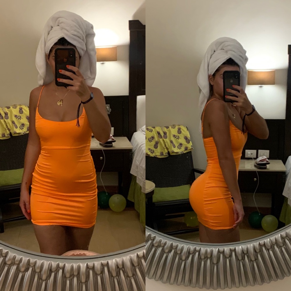 mini orange satin dress